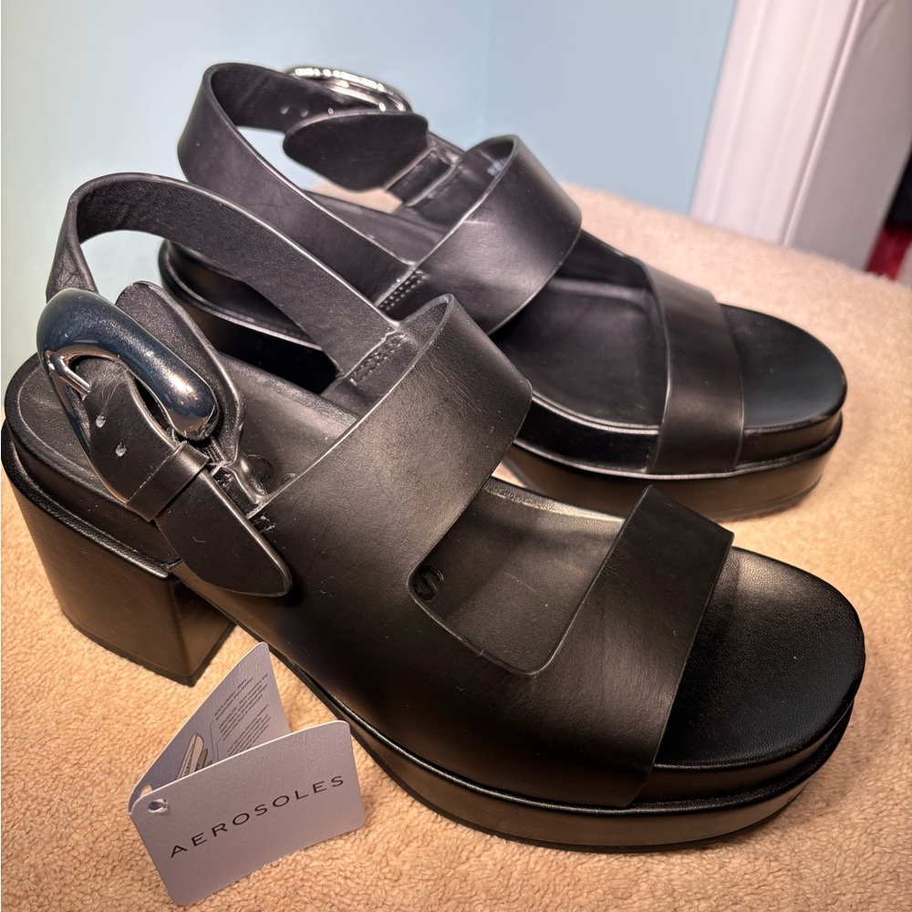 Women’s Areosoles Black Platform Block Heel Sandals - Picture 2 of 7